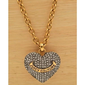 Juicy Couture Crystal Heart Pendant Necklace Heavy Weighted Gold RARE Y2K BinL - Picture 1 of 12