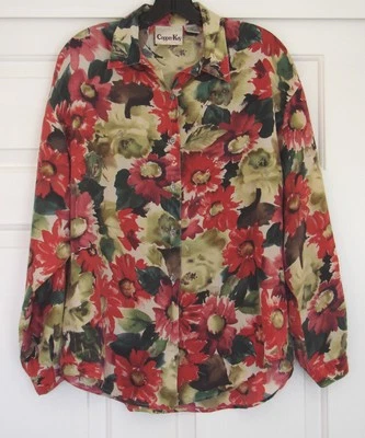 Blusa Top Camisa Vintage Floral Margarita Girasol COPPER KEY Seda Ultra Suave M/L Foto 1 de 4