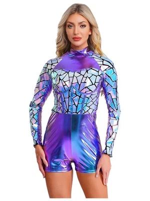 Mujeres Leotardo Brillante Mono Temático Body Mascarada Ropa de Club Rave Adulto Foto 1 de 4