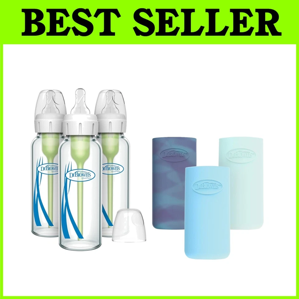 Breastfeeding-Friendly Glass Baby Bottles, 8 oz, 3-Pack - Image 1 of 4