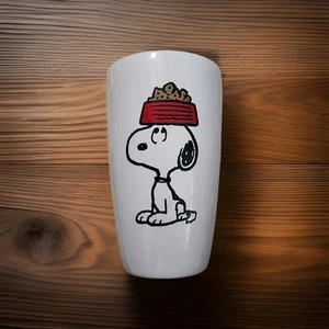 Snoopy Peanuts Cup Dog Food On Head Ceramic Tumbler Trvl 16 Oz Modern Gourmet - Picture 1 of 9