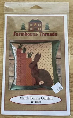 PATTERN ~ Primitive Wool Felt Bunny Rabbit Quilt Pillow By Farmhouse Threads - Image 1 of 2