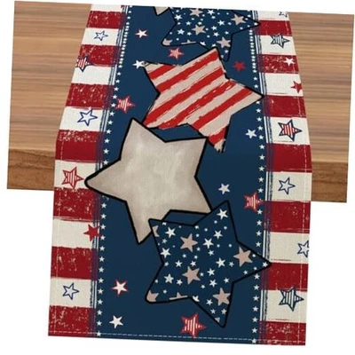 4th of July Independence Day Table Runner, Star Patriotic Rustic Farmhouse  - Image 1 of 4