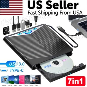 External CD DVD Drive for PC Laptop Windows 11 10 USB 3.0 Burner Reader Writer - Picture 1 of 8