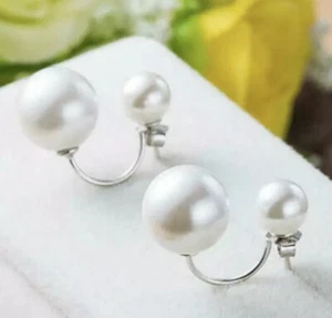 Perle 925 Sterlingsilber vergoldete runde Perlen Nietenjacke Ohrringe - Bild 1 von 7