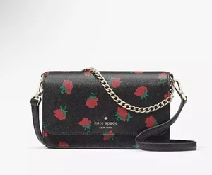 Kate Spade New York Madison Rose Toss Printed Small Flap Crossbody Black Multi - Picture 1 of 5