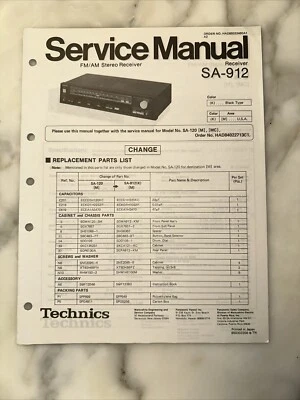 Technics SA-120 SA-912 Manual de Servicio Lista de Piezas de Repuesto Original Foto 1 de 2