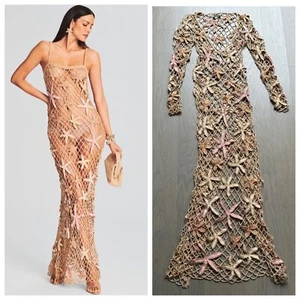 Retrofete Crochet Maxi Dress Serafina Almond Lurex Starfish - Size Small - Picture 1 of 14