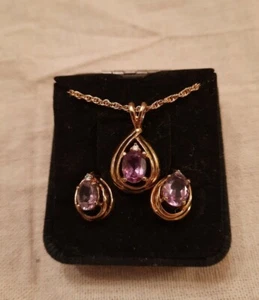 Gold Toned Necklace And Earrings Faux Amethysts - Picture 1 of 8