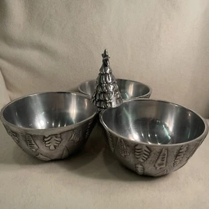 Crate and Barrel 3 Section Silver Bowl Christmas Tree Snack Tray Serving Dish - Picture 1 of 4