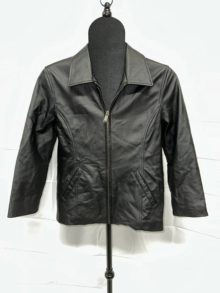 Wilsons Kids Black Leather Jacket Thinsulate, XL Biker, Rock, Cool, Grease EUC - Image 1 of 4