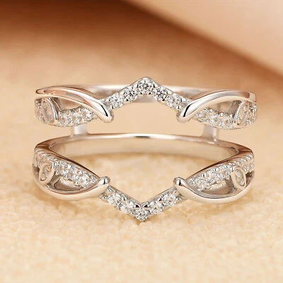 Women's Ring Wrap Guard Wedding Anniversary Bands Sterling Silver Cubic Zircon - Image 1 of 4