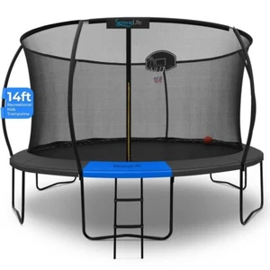 SereneLife 14ft Pumpkin Recreational Trampoline w/Ladder Basketball Hoop (Black) - Picture 1 of 7