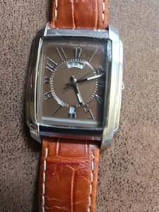 Kenneth Cole KC1327 Men’s Brown Croco Leather Strap Day Date Display Watch  - Picture 1 of 4