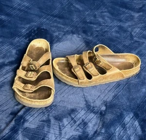 Birkenstock Florida Sandals Women 6 - 6.5 EU 37 Soft Footbed Brown Leather Slide - Picture 1 of 14
