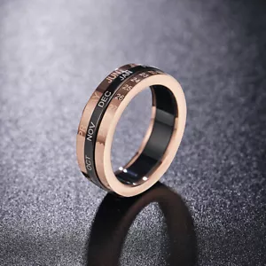 Anillo de calendario de acero inoxidable para mujer niñas Spinner oro rosa banda meses talla 5-9 - Imagen 1 de 9