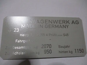 Typenschild Schild für VW Typ 23 T1 T2 Kombi Bus passend BJ1 - Picture 1 of 1