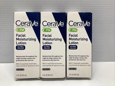 CeraVe Facial Moisturizing Lotion PM Ultra Lightweight 3 oz Lot of 3 - Image 1 of 4