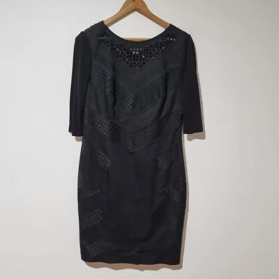 Vestido Karen Millen Talla 14 Negro Mezcla Algodón Noche Cóctel Fiesta (Falla) Foto 1 de 4