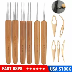 Bamboo Handle Crochet Dreadlock Hook Needle Tool Braiding Hair Making Tool USA - Picture 1 of 13