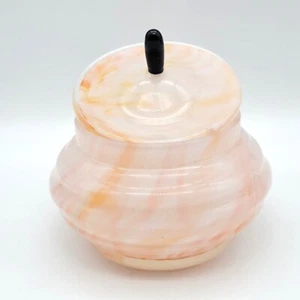 Reverse Painted Glass Covered Dresser Vanity Trinket Dish Jar Pink Peach Vintage - Picture 1 of 6