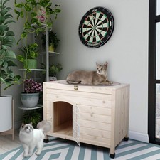 Pet Dog House Indoor 3 Steps Assembly Natural Wooden Cabin Kennel Cat Puppy Room
