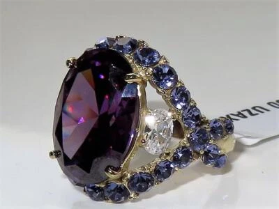Ladies amethyst gold ring oval cocktail cz 154 carat 18kt steel purple new 2160 - Image 1 of 4