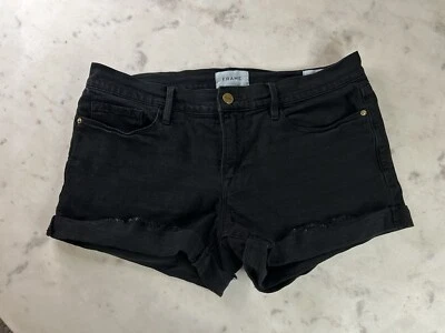 Pantalones Cortos Frame Le Cutoff Para Mujer Talla 28 Negro Noir Tiro Medio Puño Dobladillo Elástico Foto 1 de 4