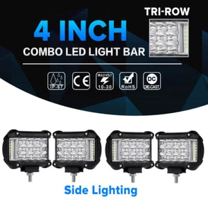 4PCS 4inch 95W Side Shooter Tri Row LED Work Light Bar Flood Driving Fog Pods - Picture 1 of 12