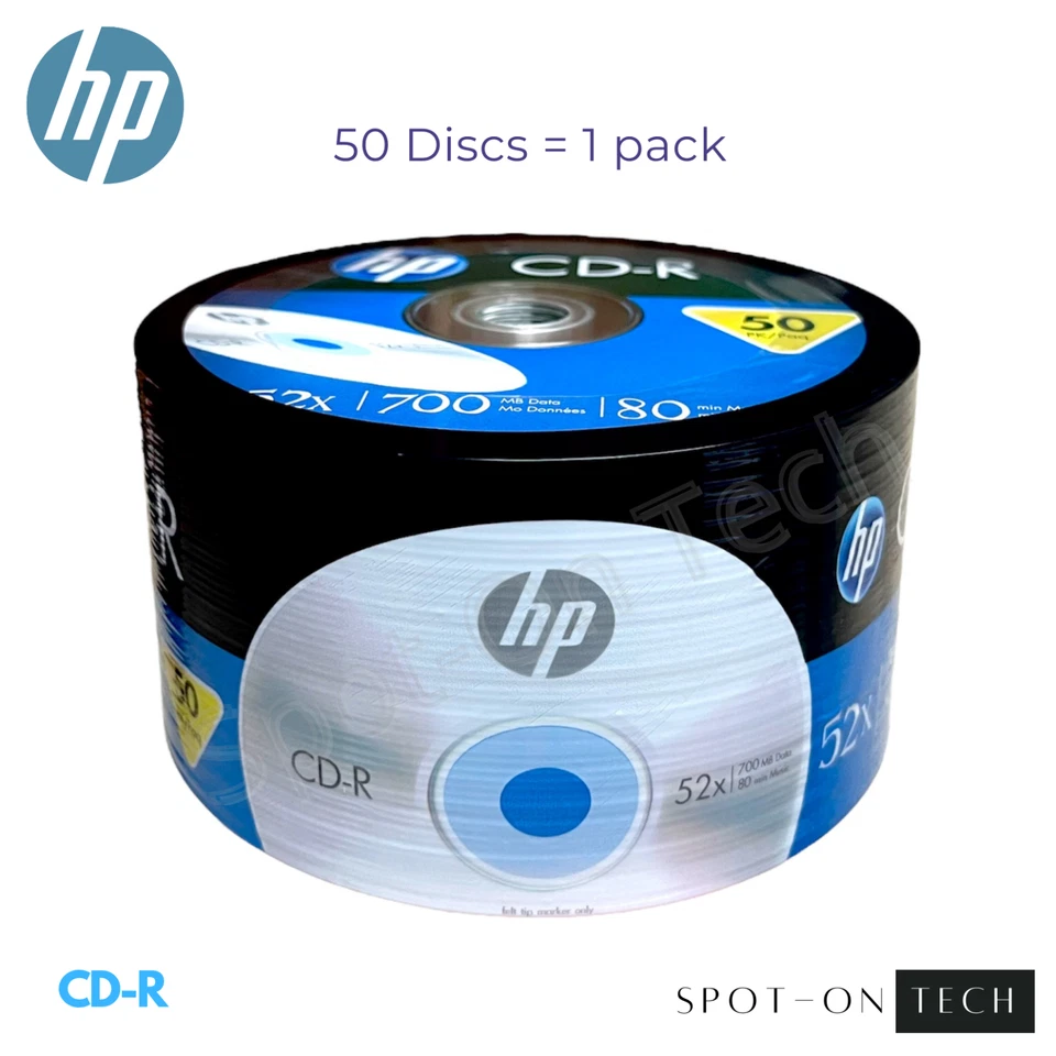 50 HP CD CD-R logotipo disco de mídia em branco 52x/88min/700mb armazenamento - envio no mesmo dia! - Imagem 1 de 4