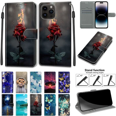 Pattern Case For iPhone 15 14 Plus 13 12 11 Pro Max Flip PU Leather Wallet Cover - Image 1 of 4