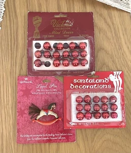Vintage Christmas Mercury Red Glass Mini Tree Ornaments Lot & Hallmark Lapel Pin - Picture 1 of 6