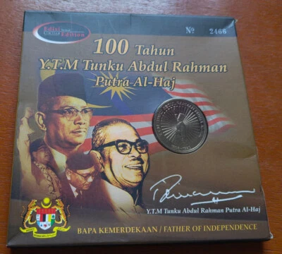MALASIA 2005 100 AÑOS TUNKU ABDUL RAHMAN Moneda Tarjeta Cuprum 1 ringgit CON CAJA Foto 1 de 4
