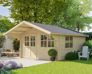 Gartenhaus Holzhaus Blockhaus Hütte 4x5m 44mm mit Fußboden Dachüberstand - Bild 1 von 12