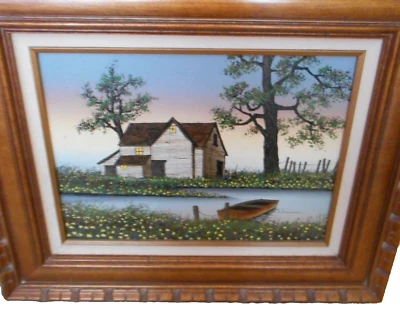 H. Hargrove 1984  Original Oil Painting "Lakehouse." Artist signed. - Image 1 of 4