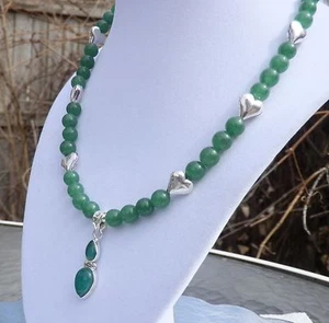 Collana avventurina verde 18" con ciondolo in argento sterling onice verde - Foto 1 di 5