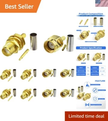 Paquete de 10 conectores de crimpado RPSMA macho y hembra - calidad latón chapado en oro Foto 1 de 4