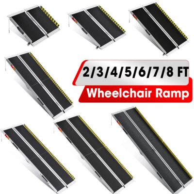 Rampa plegable de aluminio para silla de ruedas de 2-8 pies 600 libras scooter de movilidad portátil antideslizante Foto 1 de 4
