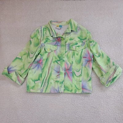 SEA SUNS 夹克女式小号花卉多彩肩垫美国制造明亮复古 — 第 1/4 张图片