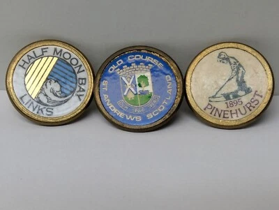 3 marcadores de pelotas de golf ST ANDREWS Old Course Scotland, HALF MOON BAY & PINEHURST Foto 1 de 4