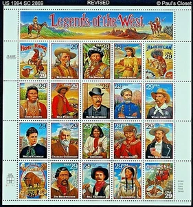 US 1994 SC 2869 LEGENDS OF THE WEST (REVISED) 20/29¢ SHEET MNH OG VERY FINE - Picture 1 of 3