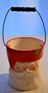 Hand Painted Christmas Santa Head Ceramic Bucket Candy Holder 5" by 4" - Picture 1 of 18