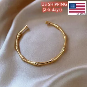 Bracciale Apertura Braccialetto Donna Placcato Oro 18K Moda Forma Bamboo Solido Braccialetto - Foto 1 di 7
