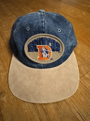 VINTAGE Denver Broncos Hat Cap Snap Back Blue Denim Nutmeg Football NFL Men 90s - Image 1 of 3