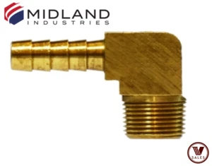 NEW! Midland Industries Barstock Brass Elbow 32038B 1/4" Barb x 1/8" MPT 32-038B - Picture 1 of 4
