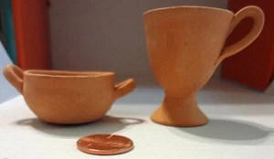 Set of Bowl & Cup Mug Vintage 1:12 Miniature Handmade Mexican Terracotta / Clay - Picture 1 of 4