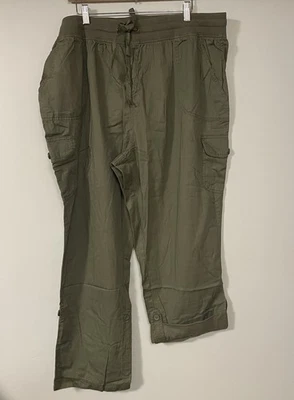 Брюки-капри Woman Within большого размера 22 Вт зеленые трансформируемые с закругленными вкладками хлопок - Изображение 1 из 4