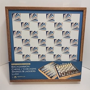 Manopoulos Chess Checkers Snakes And Ladders Ludo Wood 5 In 1 Combo Game Set - Picture 1 of 16