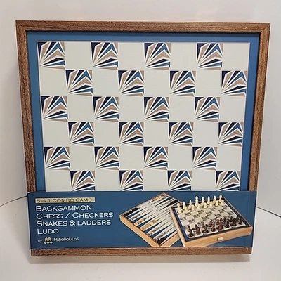 Manopoulos Chess Checkers Snakes And Ladders Ludo Wood 5 In 1 Combo Game Set - Image 1 of 4