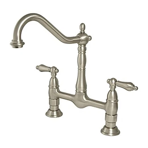 Kingston Brass KS1178AL Heritage Bridge Kitchen Faucet with Metal Lever Handles
